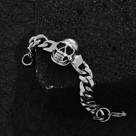 Rockyu ブレスレット メンズ ステンレス 髑髏 喜平チェーン シルバー ブラック ドクロ アクセサリー