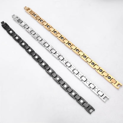 Rockyu 純チタン ゲルマニウム磁気ブレスレット レディース ゴールド＆シルバー＆ブラック 10mm