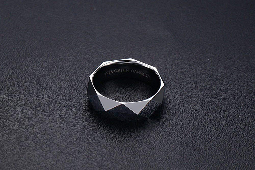 Rockyu タングステン メンズリング 多面カット 高光沢仕上げ 3色展開