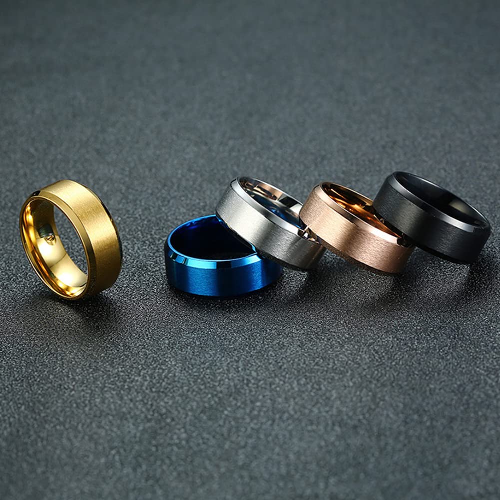 Rockyu チタンステンレスリング メンズリング シンプルマット仕上げ 男女兼用 4/6/8mm サイドカットデザイン 金属アレルギー対応