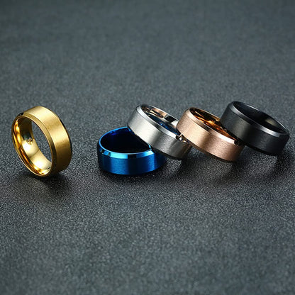 Rockyu チタンステンレスリング メンズリング シンプルマット仕上げ 男女兼用 4/6/8mm サイドカットデザイン 金属アレルギー対応