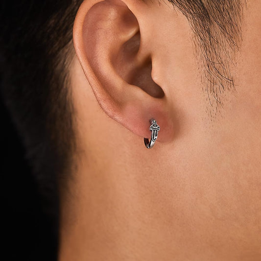 Rockyu ピアス メンズ ステンレス 片耳 剣モチーフ フープ型 シルバー アレルギー対応