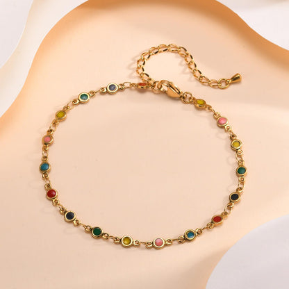 Rockyu アンクレット レディース ゴールド ステンレス製 カラフルエナメル サークルチャーム IPゴールドメッキ 夏 ビーチアクセサリー
