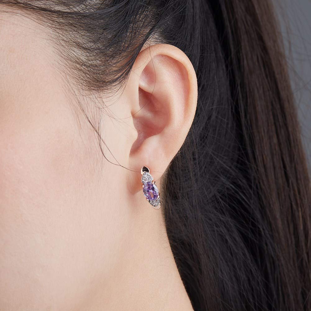 Rockyu ピアス レディース ハート＆パープルジルコニア フープピアス ピンクゴールド 金属アレルギー対応