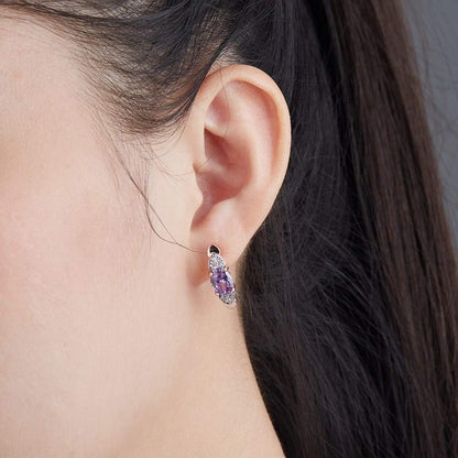 Rockyu ピアス レディース ハート＆パープルジルコニア フープピアス ピンクゴールド 金属アレルギー対応