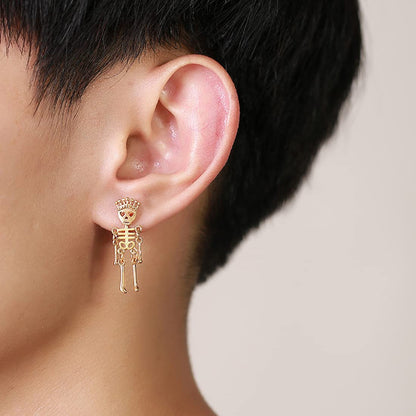 Rockyu ピアス メンズ 王冠スカル 人形風 揺れるチタンピアス 金属アレルギー対応 両耳セット