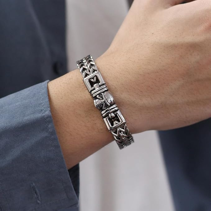 [Rockyu] ブレスレット メンズ シルバー ステンレスチェーン シンプル ファッション 2連チェーンブレスレット 幅広ブレスレット アレルギー対応