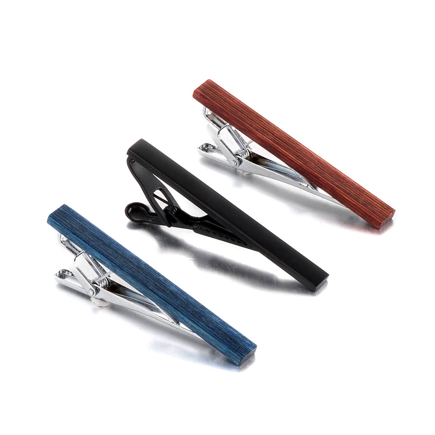 Rockyu タイピン 3本セット メンズ 木製ネクタイピン 赤 青 黒 ボックス付き ビジネス＆フォーマル対応