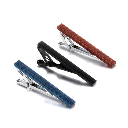 Rockyu タイピン 3本セット メンズ 木製ネクタイピン 赤 青 黒 ボックス付き ビジネス＆フォーマル対応