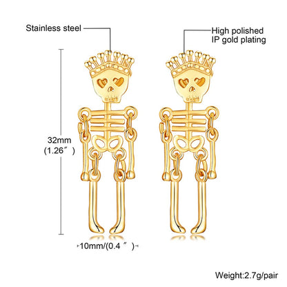 Rockyu ピアス メンズ 王冠スカル 人形風 揺れるチタンピアス 金属アレルギー対応 両耳セット