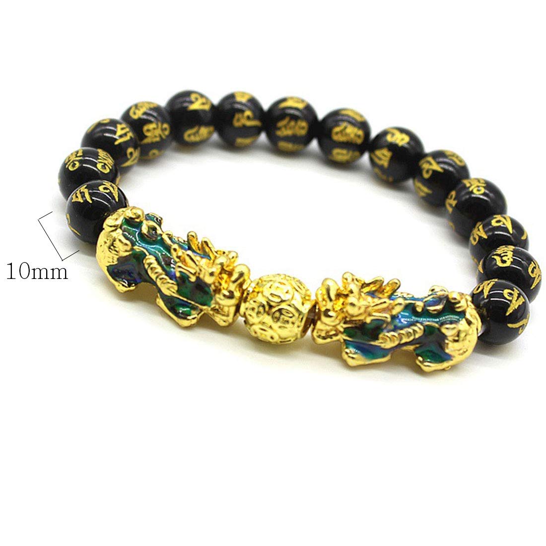 [Rockyu] 貔貅 六字真言バングル ブレスレット メンズ 18金メッキ おしゃれ ブラック 黒 数珠ブレスレット 御守 宗教風