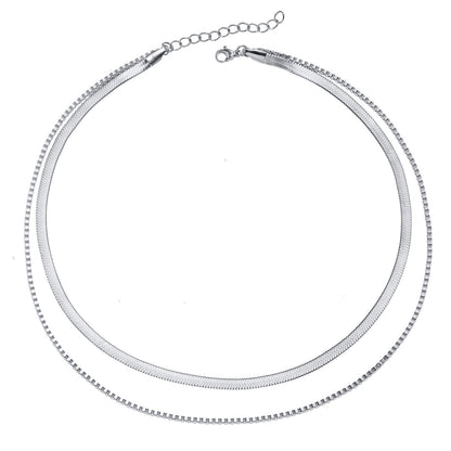 Rockyu ネックレス レディース 二連 スネークチェーン ベネチアンチェーン ゴールド/シルバー 4mm&2mm 調整可能 ステンレス 金属アレルギー対応