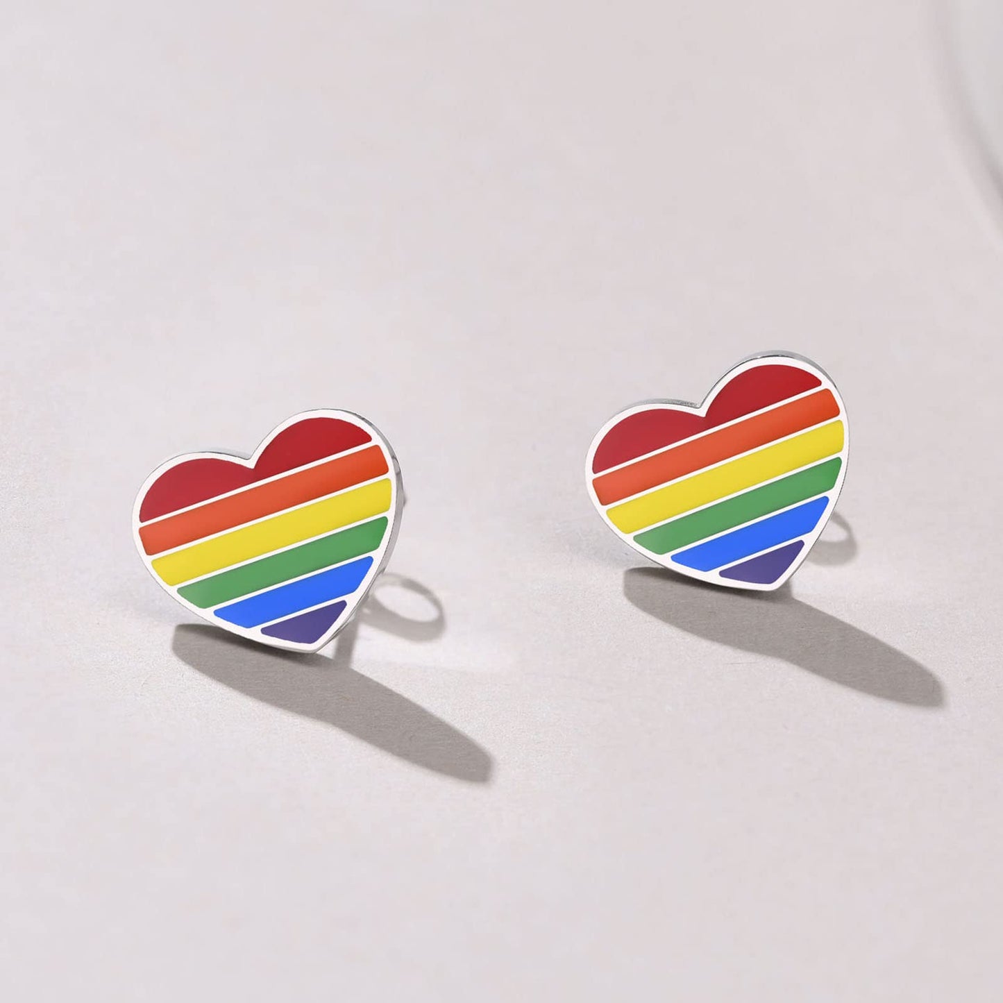 Rockyu レディース ピアス ハート レインボー ステンレス鋼 金属アレルギー対応 エナメル カラフル セカンドピアス