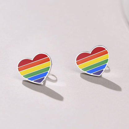 Rockyu レディース ピアス ハート レインボー ステンレス鋼 金属アレルギー対応 エナメル カラフル セカンドピアス