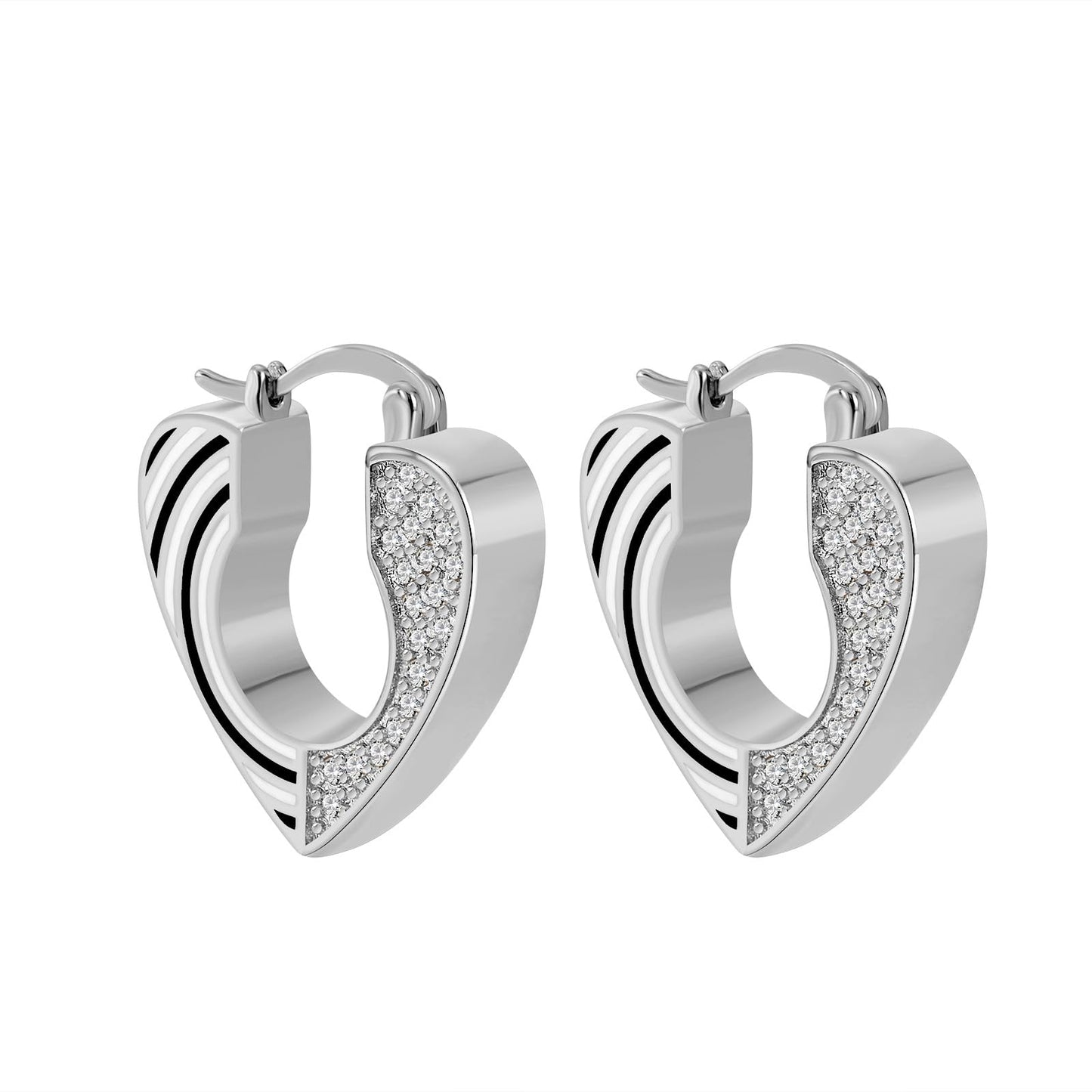 Rockyu ピアス レディース シルバー925 心形 多粒ダイヤ リングピアス フープ ゴールド ハートピアス 純銀製 金属アレルギー対応 パーティー プレゼント ギフト おしゃれ ジュエリー