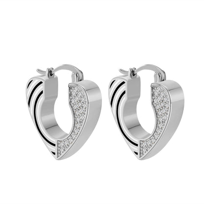 Rockyu ピアス レディース シルバー925 心形 多粒ダイヤ リングピアス フープ ゴールド ハートピアス 純銀製 金属アレルギー対応 パーティー プレゼント ギフト おしゃれ ジュエリー