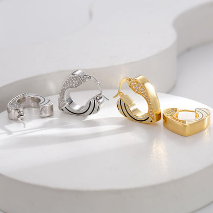 Rockyu ピアス レディース シルバー925 心形 多粒ダイヤ リングピアス フープ ゴールド ハートピアス 純銀製 金属アレルギー対応 パーティー プレゼント ギフト おしゃれ ジュエリー