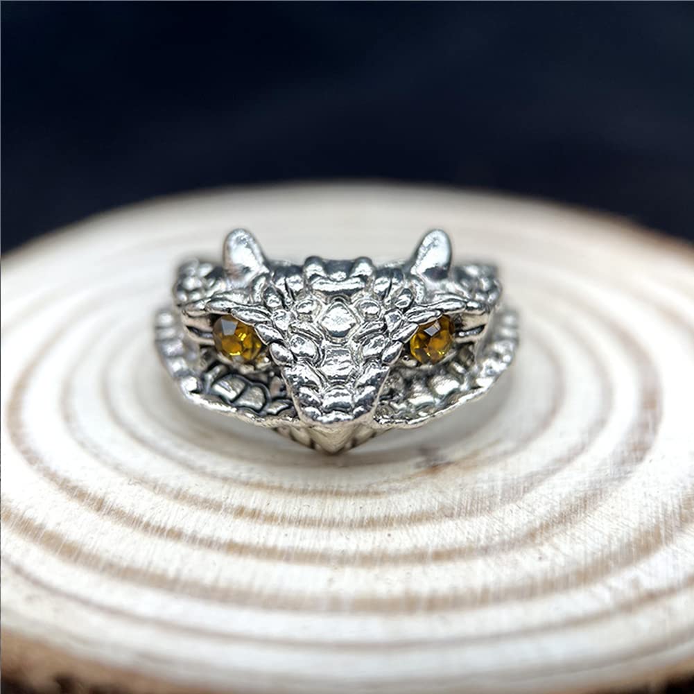 【龍眼輝く】スネークリング メンズ｜アンティーク風ステンレス製フリーサイズリング