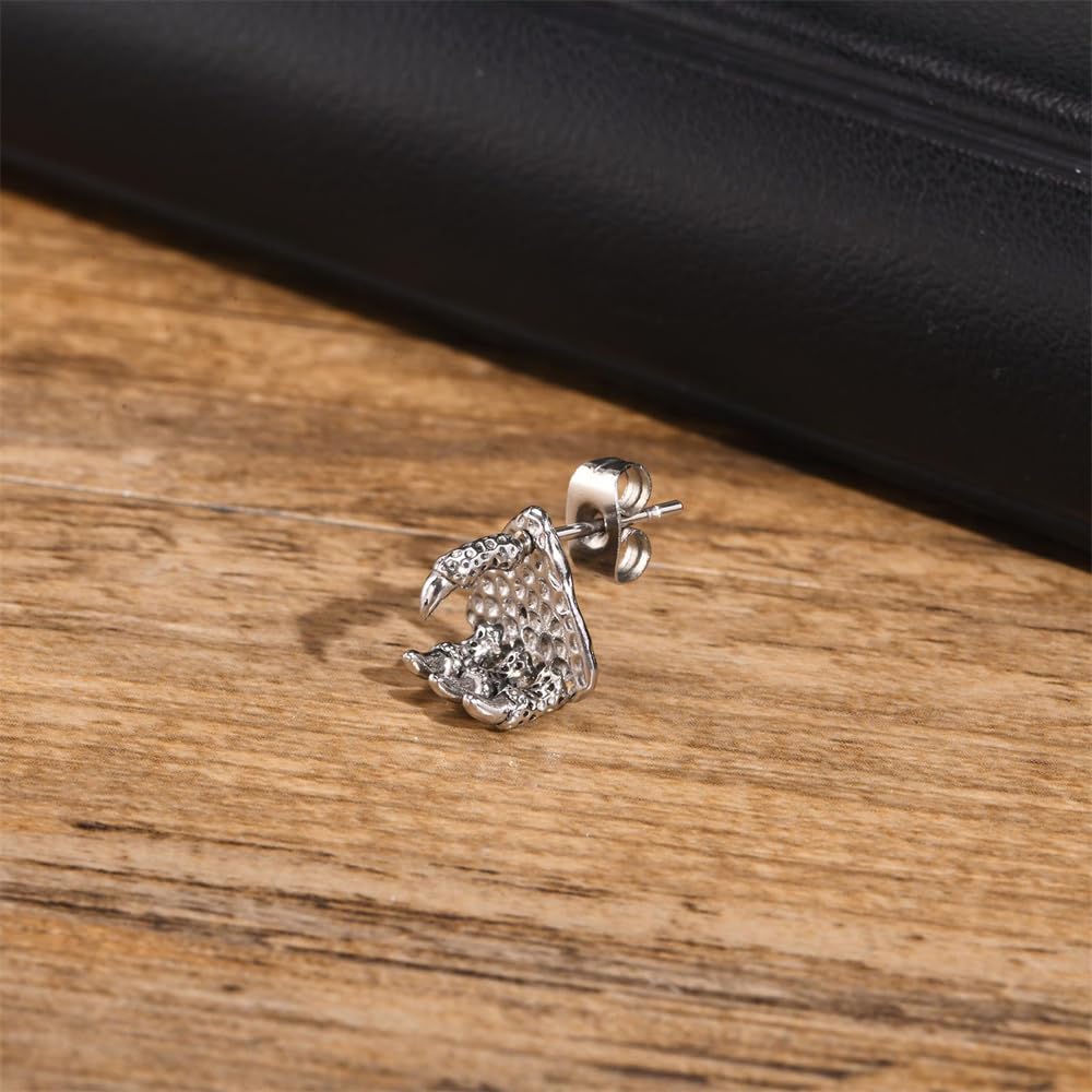 Rockyu メンズピアス 竜の爪モチーフ シルバー ステンレス 金属アレルギー対応 片耳用