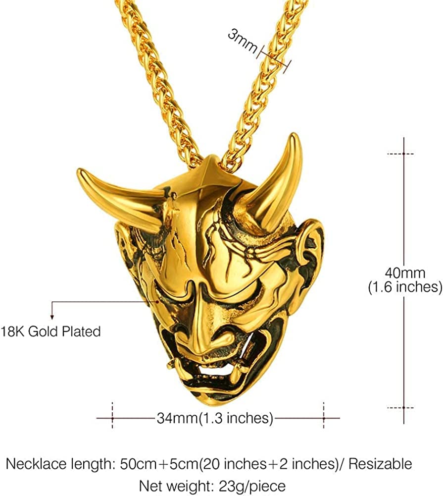 Rockyu 般若ネックレス メンズ｜鬼面デザイン 316Lステンレス 3色展開