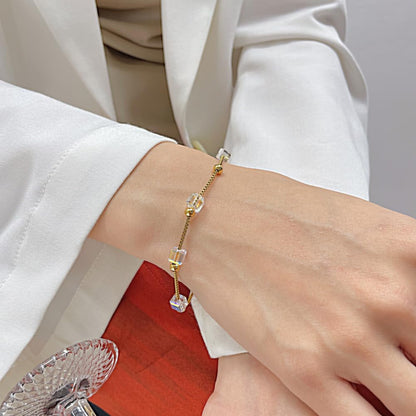 ブレスレット レディース ゴールド ステンレス 正方形クリスタル ベネチアンチェーン 金属アレルギー対応