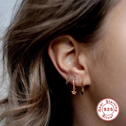 Rockyu ピアス レディース フープ 揺れる 雫型 ジルコニア シルバー925 金属アレルギー対応