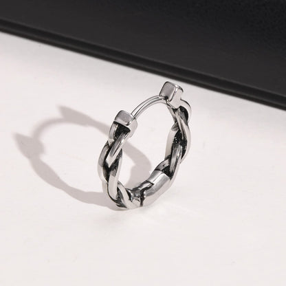 Rockyu メンズ ピアス シルバー ツイストデザイン フープピアス ステンレス鋼 金属アレルギー対応