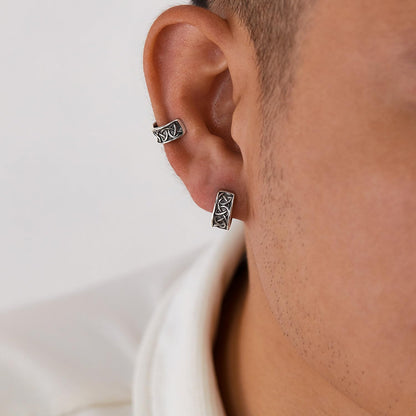 Rockyu イヤーカフ メンズ レディース ステンレス 幾何学模様 シルバー ユニセックス ノンホールイヤリング
