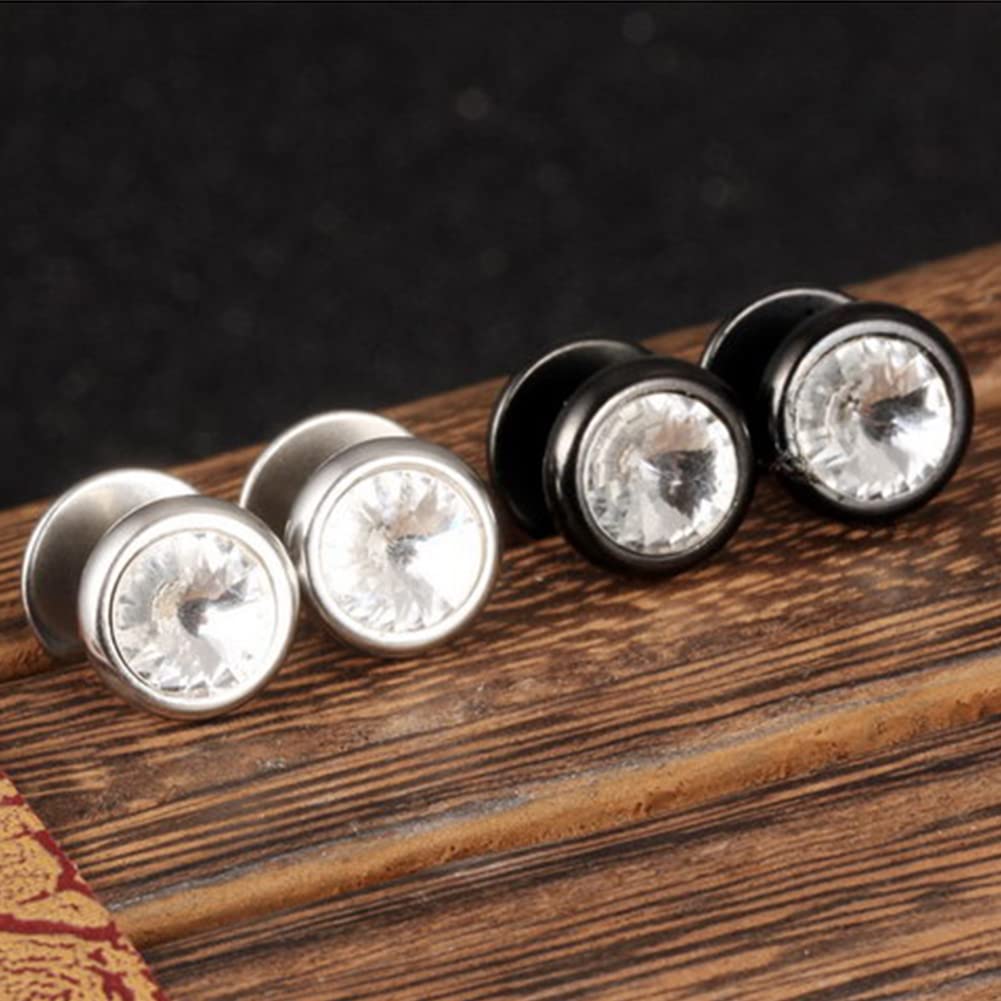 Rockyu ピアス メンズ レディース 両耳用 サージカルステンレス ジルコニア 10mm ブラック＆シルバー