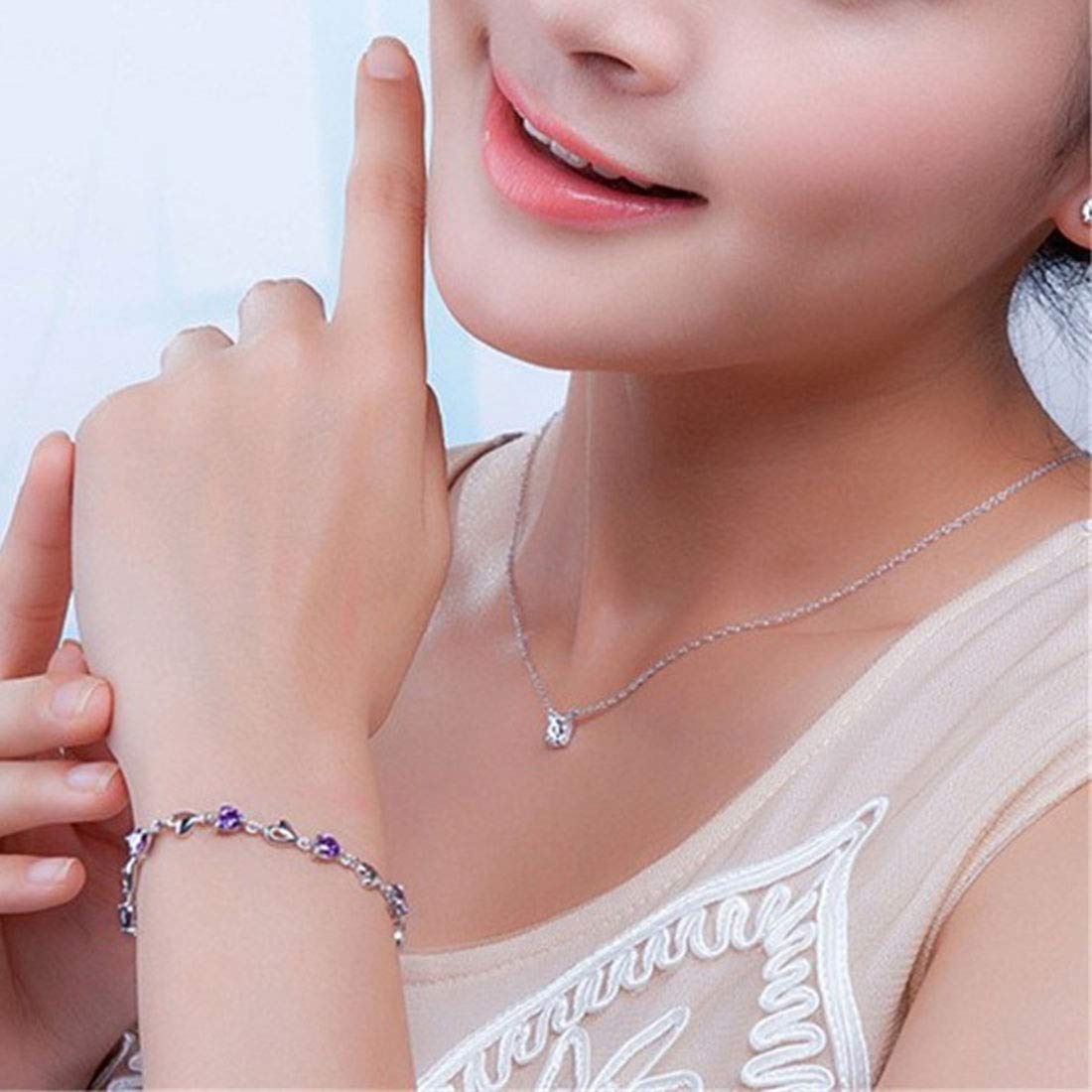 Rockyu ハートクリスタルブレスレット レディース – アレルギー対応 細身シルバーチェーン（全4色）