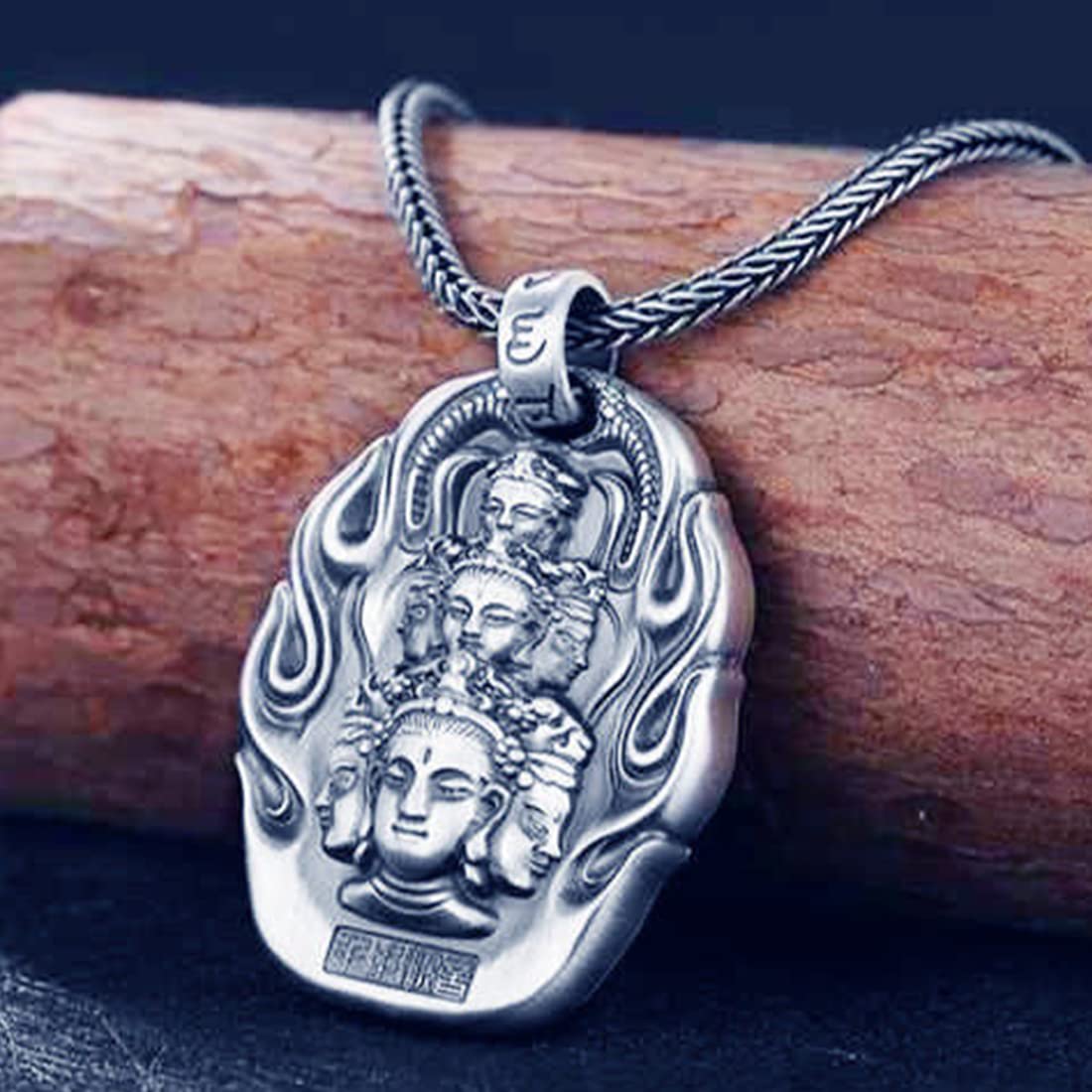 Rockyu 十二支守護仏 ネックレス メンズ タイシルバー仕上げ 開運お守りペンダント