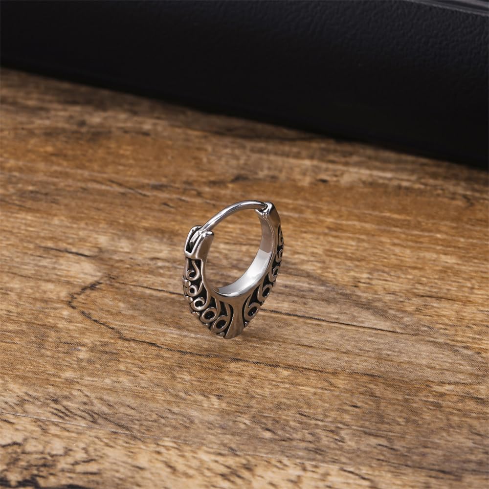 Rockyu ピアス メンズ 唐草模様 フープ ステンレス シルバー 金属アレルギー対応 片耳用