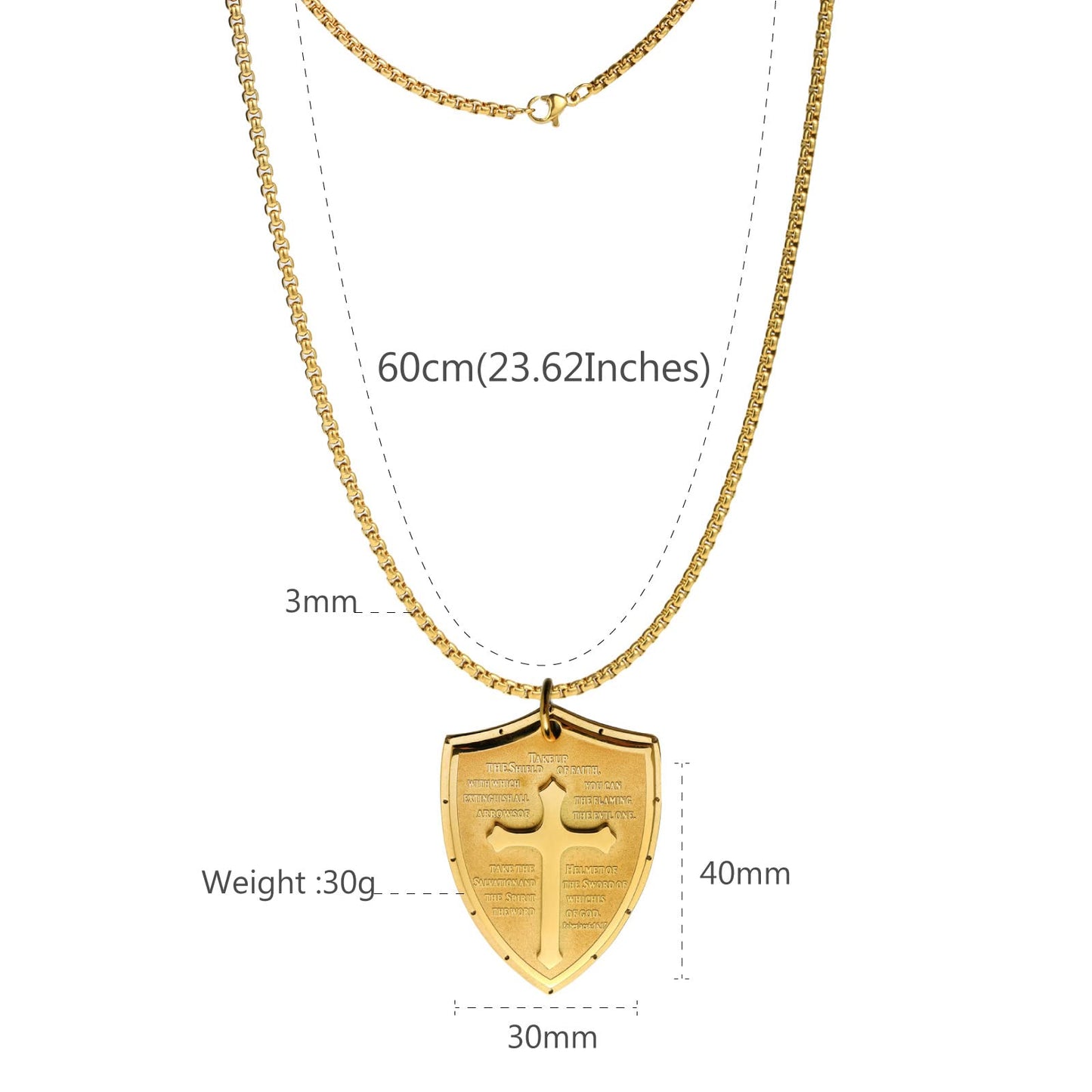 Rockyu 十字架 ネックレス メンズ ステンレス 盾ペンダント 経文刻印 クロス 厄除け お守り 開運 ギフト