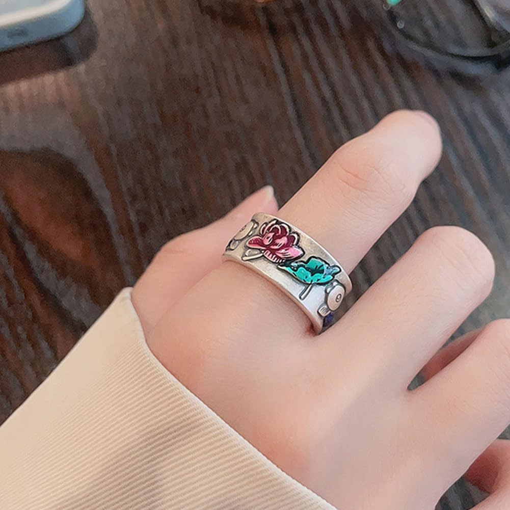 Rockyu 指輪 レディース フリーサイズ シルバー925 蓮花＆鯉モチーフ リング 金属アレルギー対応 おしゃれ プレゼント