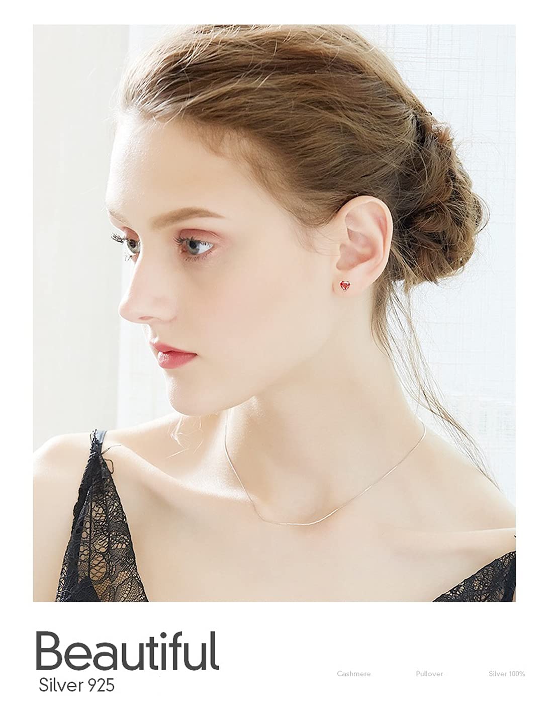 Rockyu ハート型クリスタルピアス【シルバー925・金属アレルギー対応】