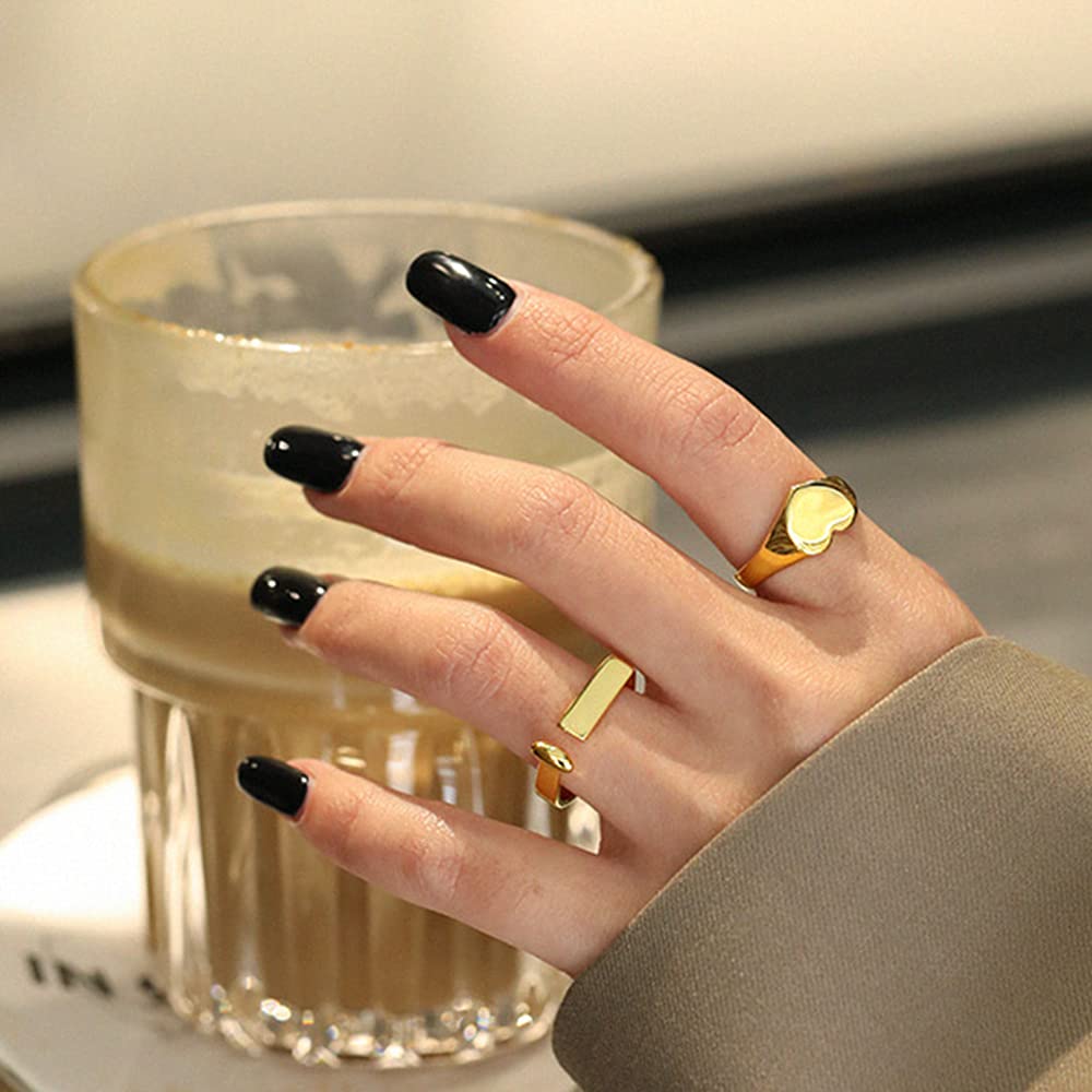 Rockyu ハートリング レディース シルバー925 ゴールド フリーサイズ 金属アレルギー対応 鏡面仕上げ