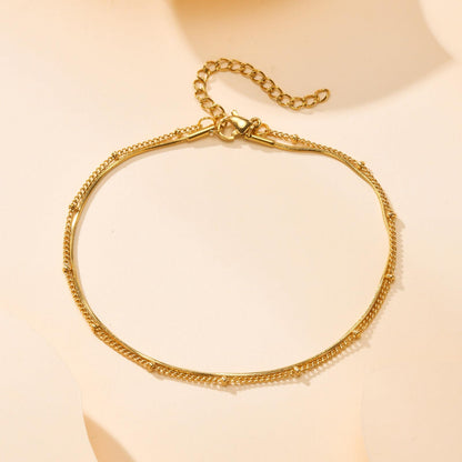 アンクレット レディース ゴールド ダブルチェーン ステンレススチール 調整可能 夏アクセサリー