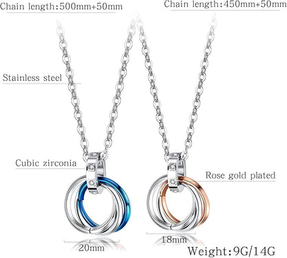 Rockyu ペアネックレス 3連リングデザイン チタン＆ステンレス アレルギー対応