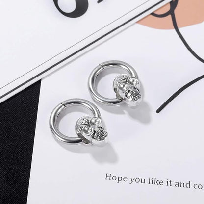 Rockyu ピアス メンズ フープ シルバー 髑髏 スカル チタン製 アレルギー対応