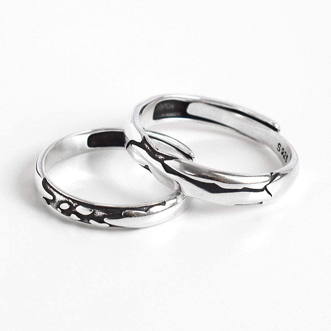 Rockyu ペアリング シルバー925 シンプル波模様 メンズ フリーサイズ 結婚・記念用