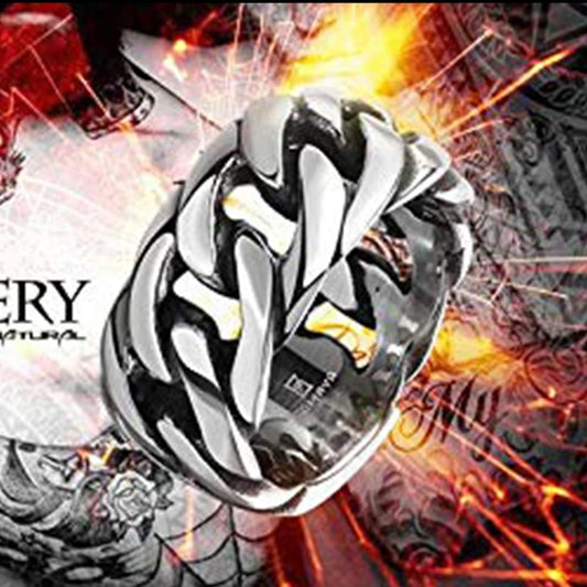 メンズ リング ステンレス製 チェーン＆レトロデザイン｜ロック＆アンティーク風 指輪 ファッションアクセサリー