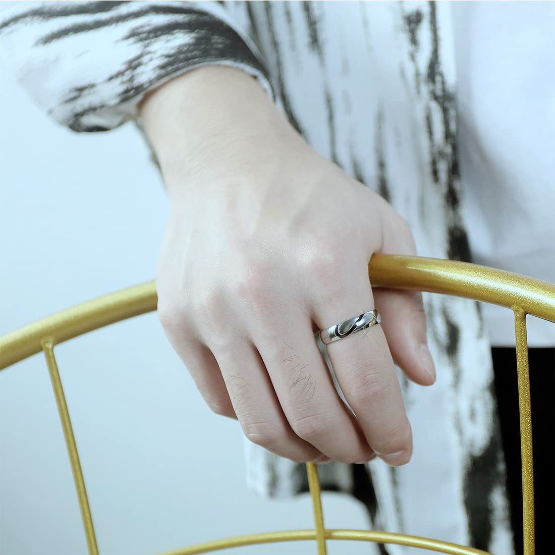 Rockyu ペアリング ステンレス製 ハートデザイン シルバー 結婚指輪風・個別販売