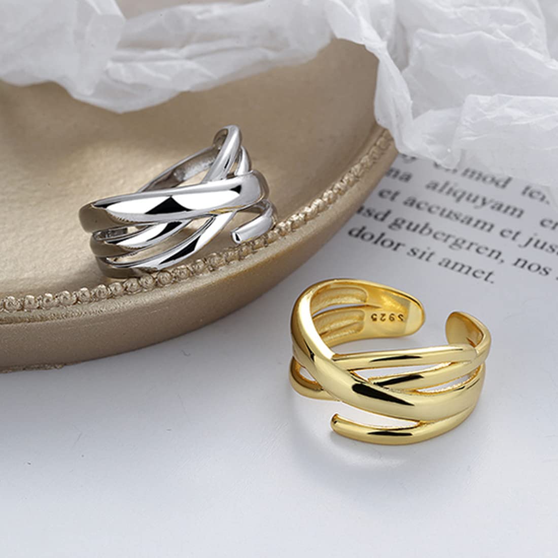 Rockyu リング レディース フリーサイズ 多連クロスデザイン シルバー ゴールド 金属アレルギー対応