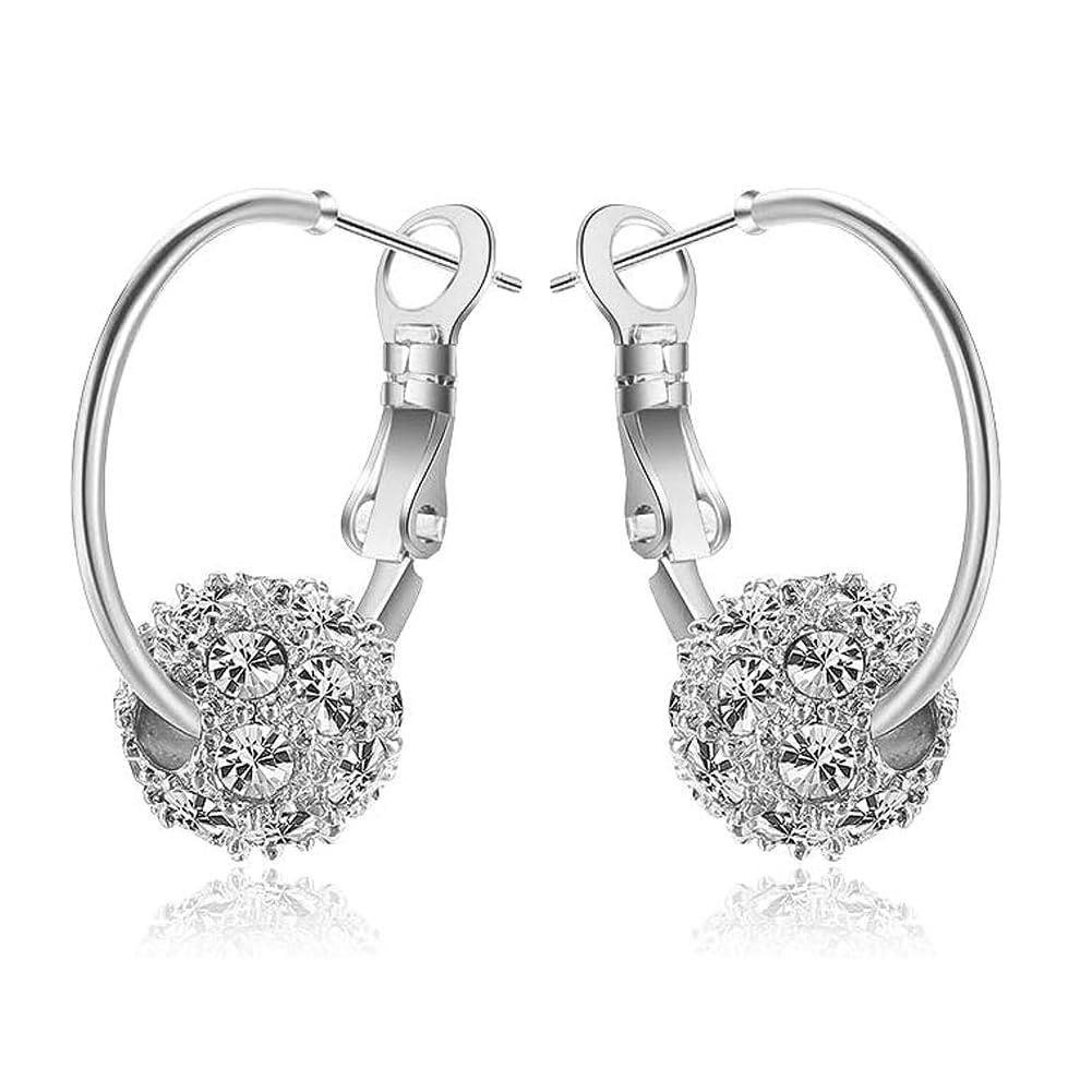 Rockyu ジュエリー フープピアス レディース オーストリア水晶 ミラーボール 揺れるイヤリング