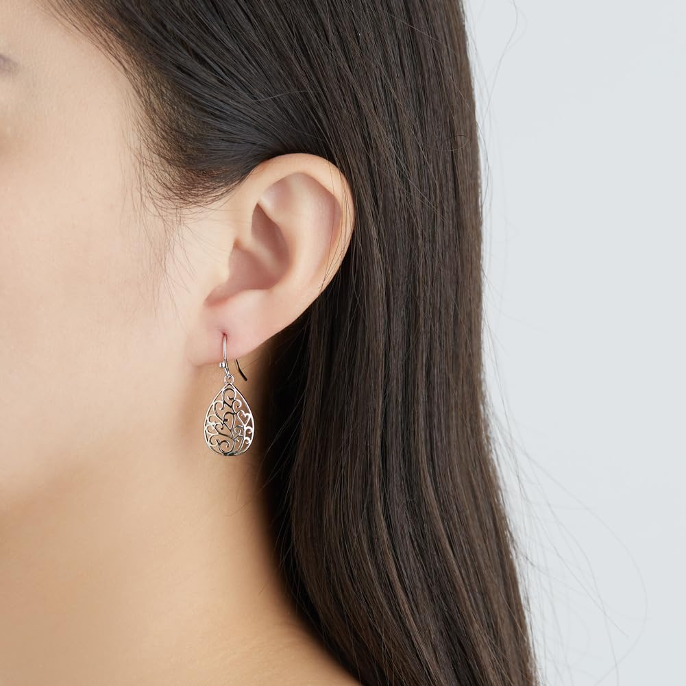 Rockyu ピアス レディース ゴールド シルバー 心形 フック ハートピアス 揺れる 透かし彫り ステンレス 友達 誕生日 パーティー ギフト おしゃれ アクセサリー (雫)