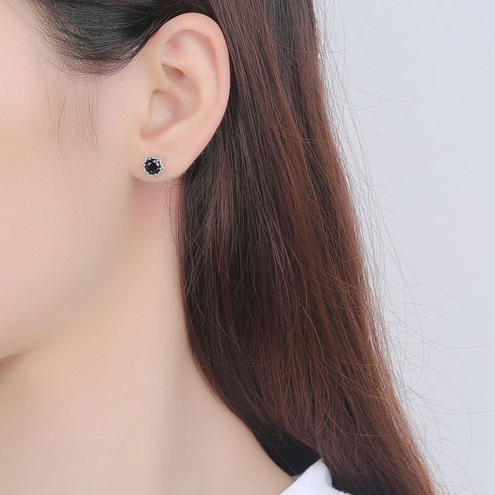 ピアス メンズ レディース シルバー925 六角形 ブラックジルコニア スタッドピアス