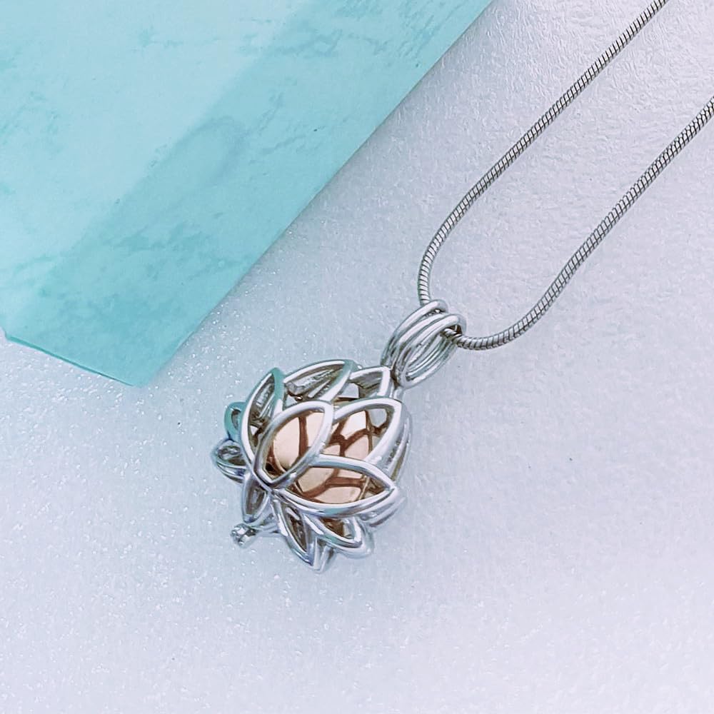 Rockyu 蓮花ハート メモリアルペンダント ステンレス 香水ボトル機能付き