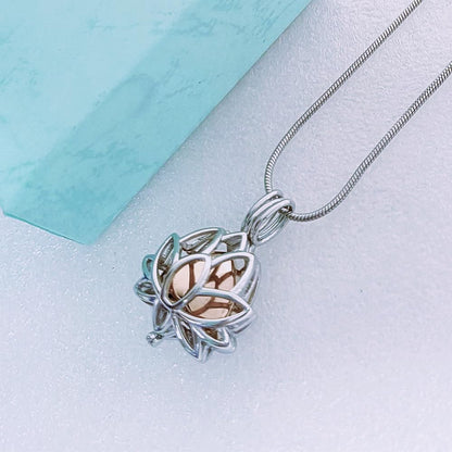 Rockyu 蓮花ハート メモリアルペンダント ステンレス 香水ボトル機能付き