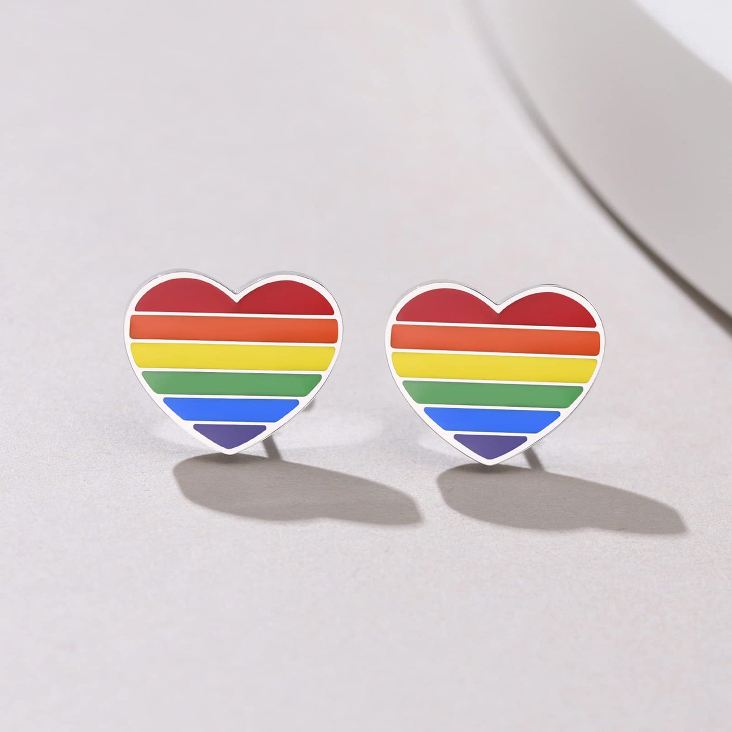 Rockyu レディース ピアス ハート レインボー ステンレス鋼 金属アレルギー対応 エナメル カラフル セカンドピアス