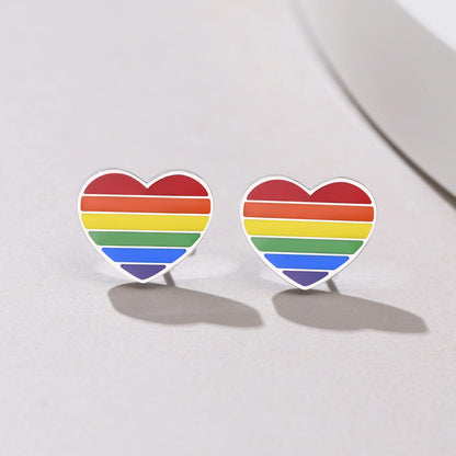 Rockyu レディース ピアス ハート レインボー ステンレス鋼 金属アレルギー対応 エナメル カラフル セカンドピアス